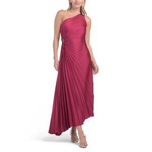 NICOLE MILLER Sangria Satin One Shoulder Midi Dres